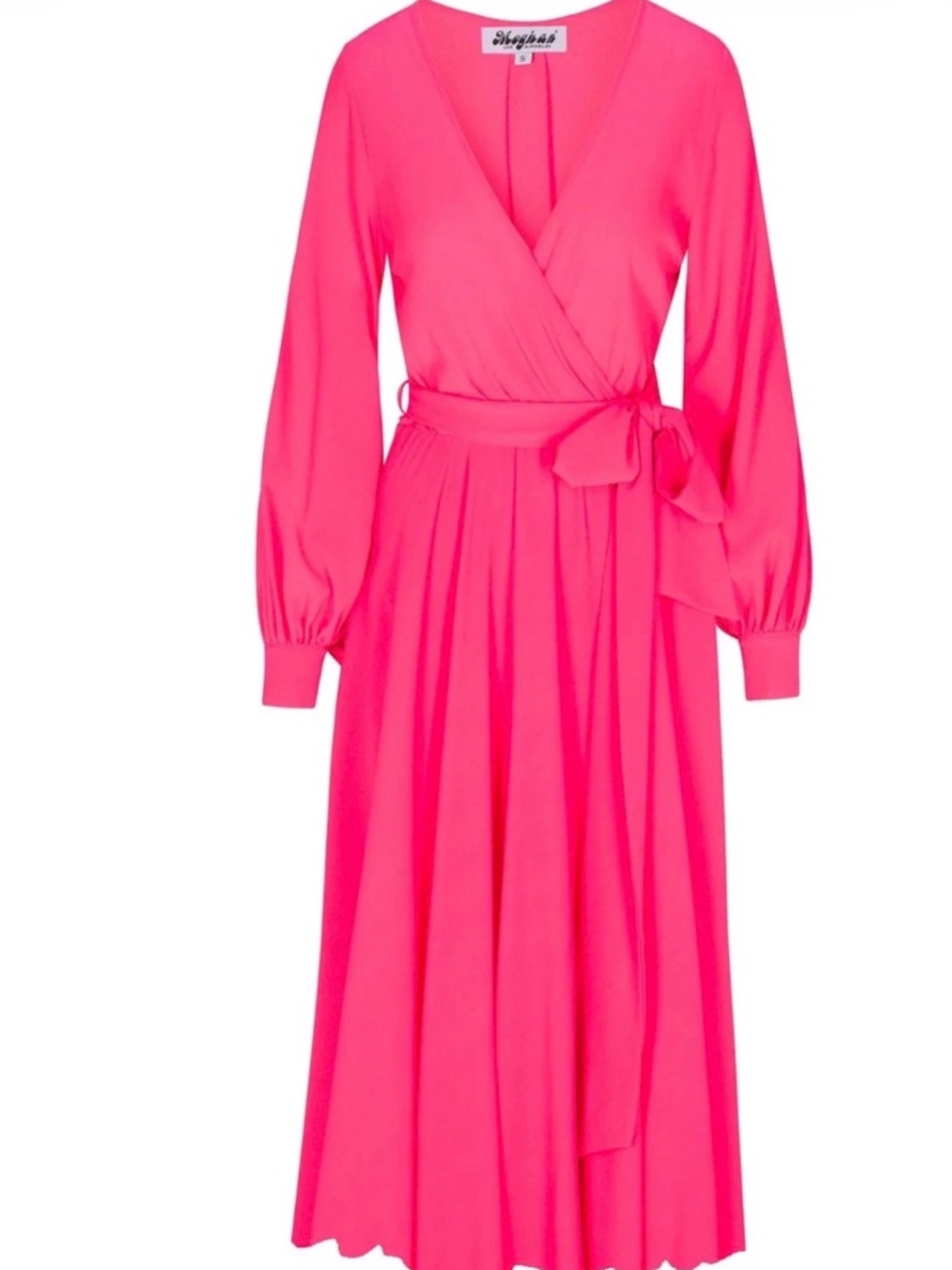 MEGHAN LA Lilypad Midi Wrap Dress Hot Fluorescent‎ Highlighter Neon Pink Size L - Picture 12 of 14